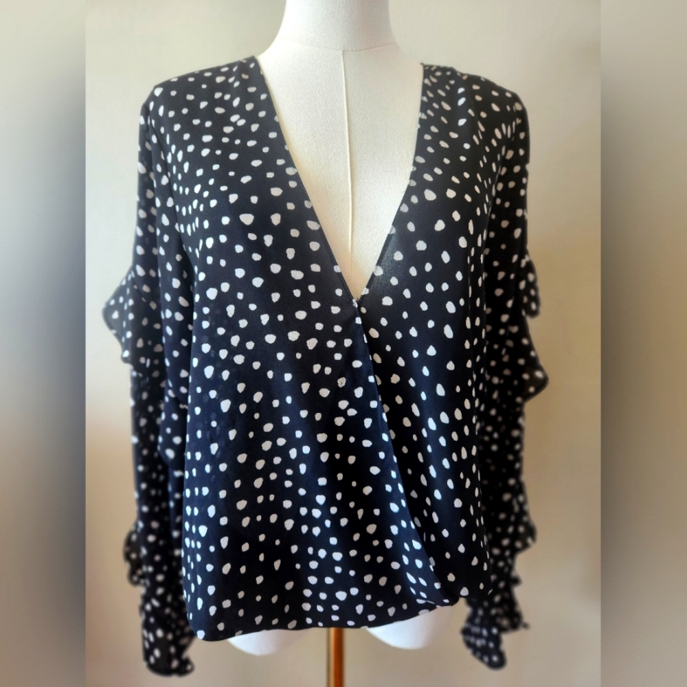 Max Studio polka dot 3/4 Sleeve Layered Blouse L